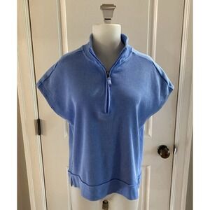 Sunnyside‎ by Sundry 1/4 Zip Pullover Top Short Sleeve Size M Blue Waffle